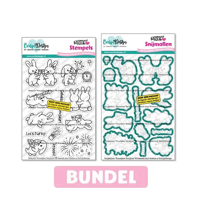 CarlijnDesign Nieuwjaar Konijnen CDBD-0002 stempel- og diessett