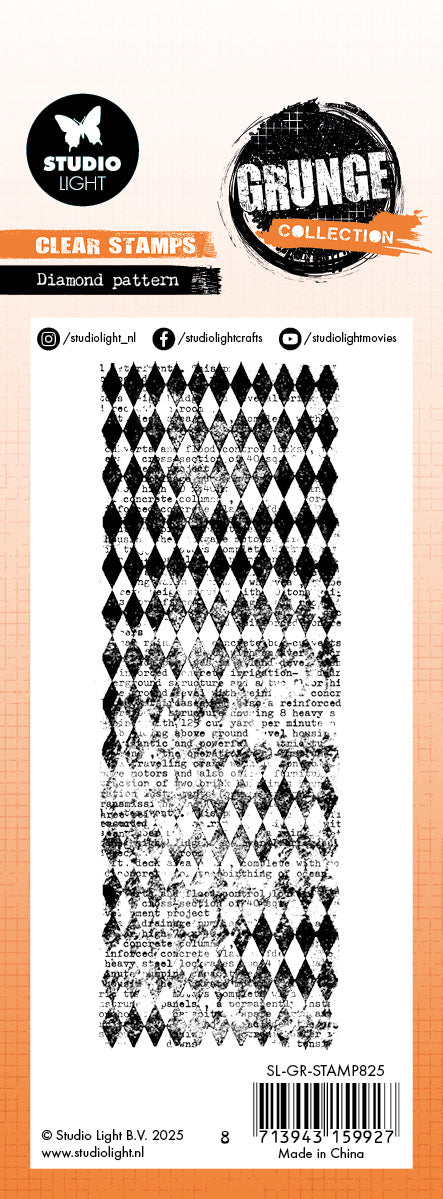Studio Light Grunge clearstamp diamond 51x146 mm rutemønster