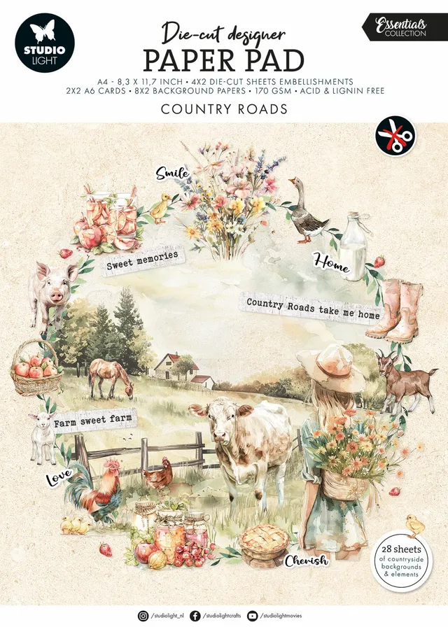 Studio Light Essentials Country Roads papirblokk 28 ark