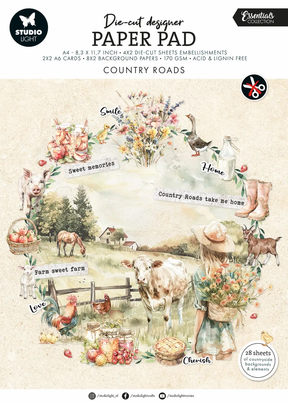 Studio Light Essentials Country Roads papirblokk 28 ark