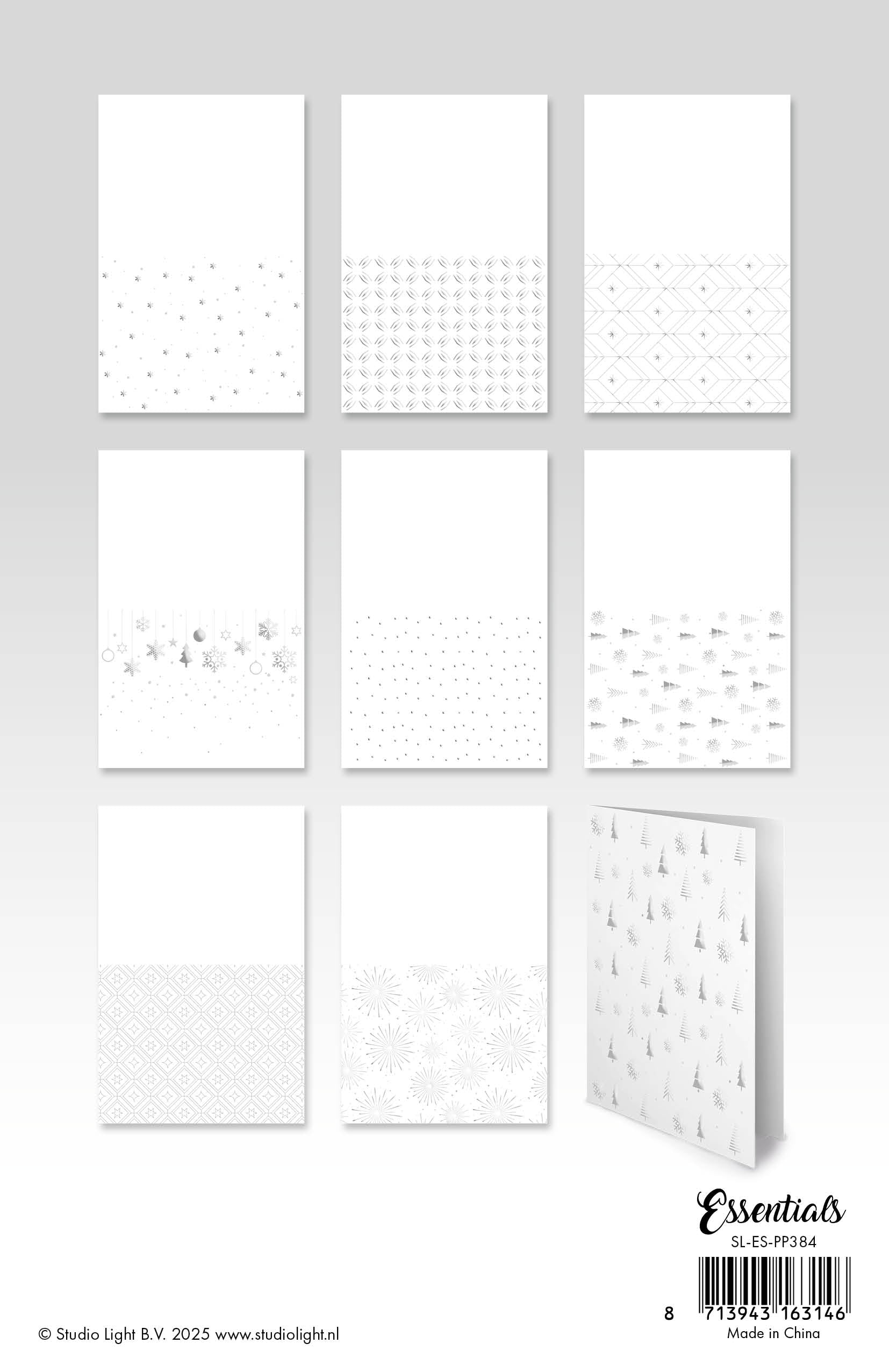 Studio Light Essentials Foiled Cards sølv kort 24 ark mønstret