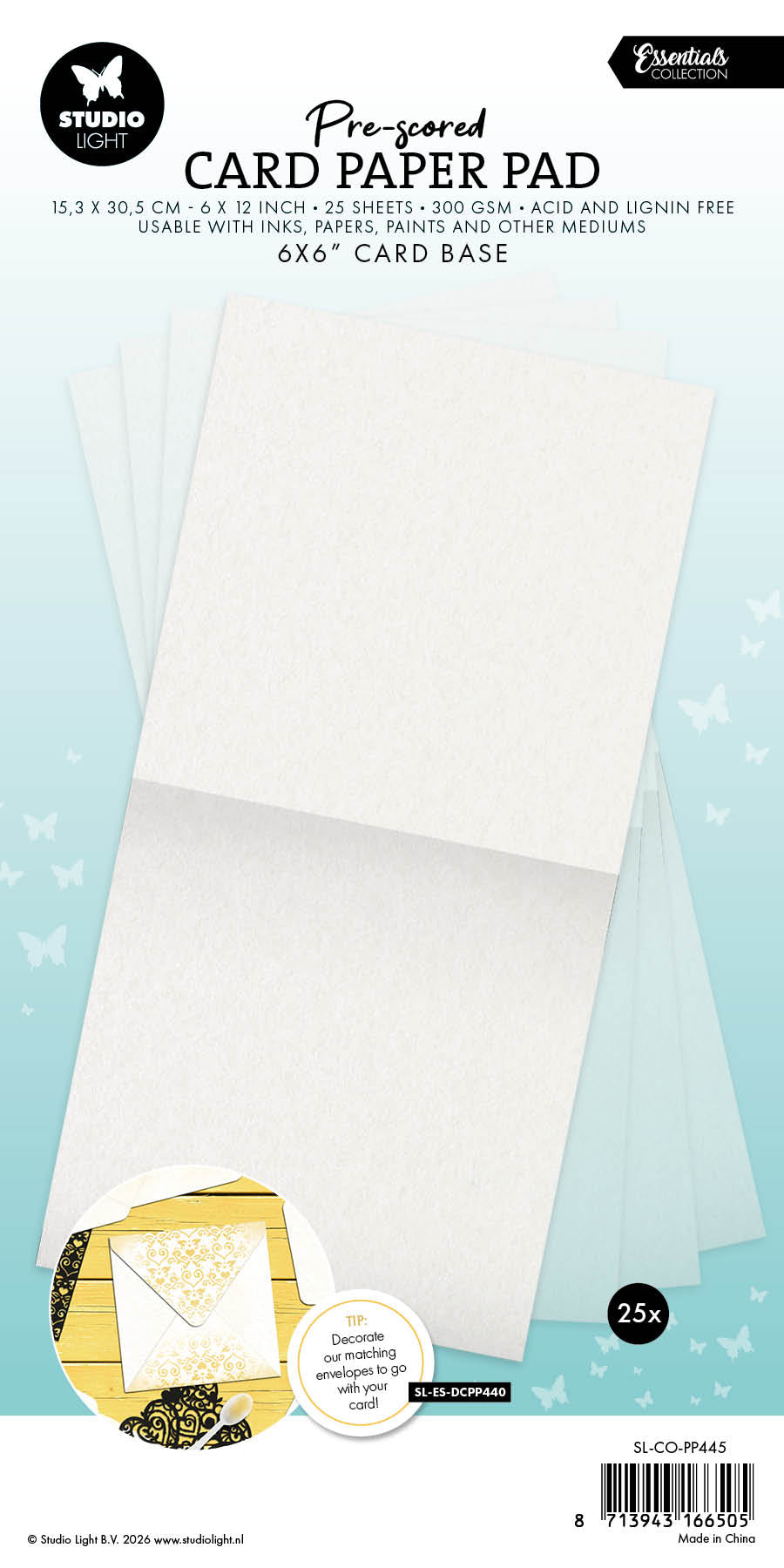 Studio Light Essentials Card Paper Pad kortbase 6x6" hvit falslet