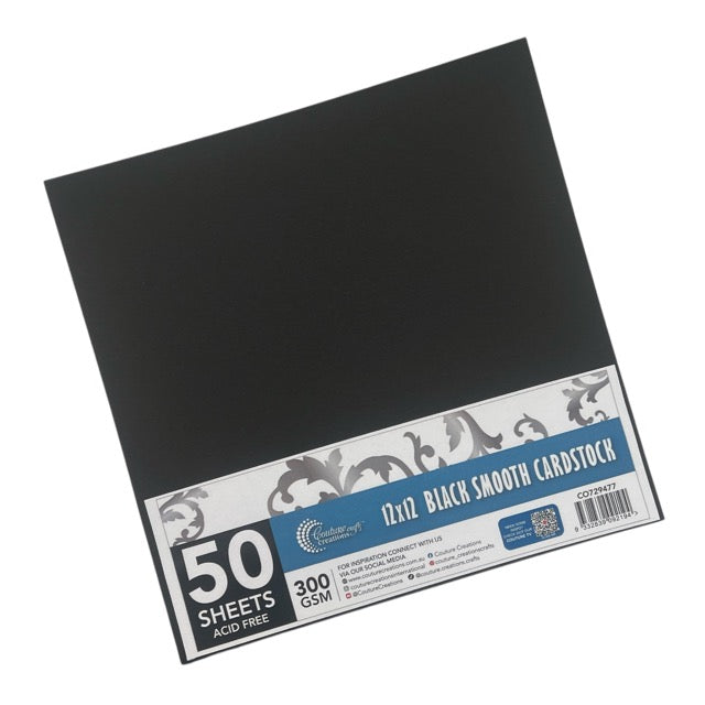 Couture Creations 12x12 svart kartong 300gsm 50 ark