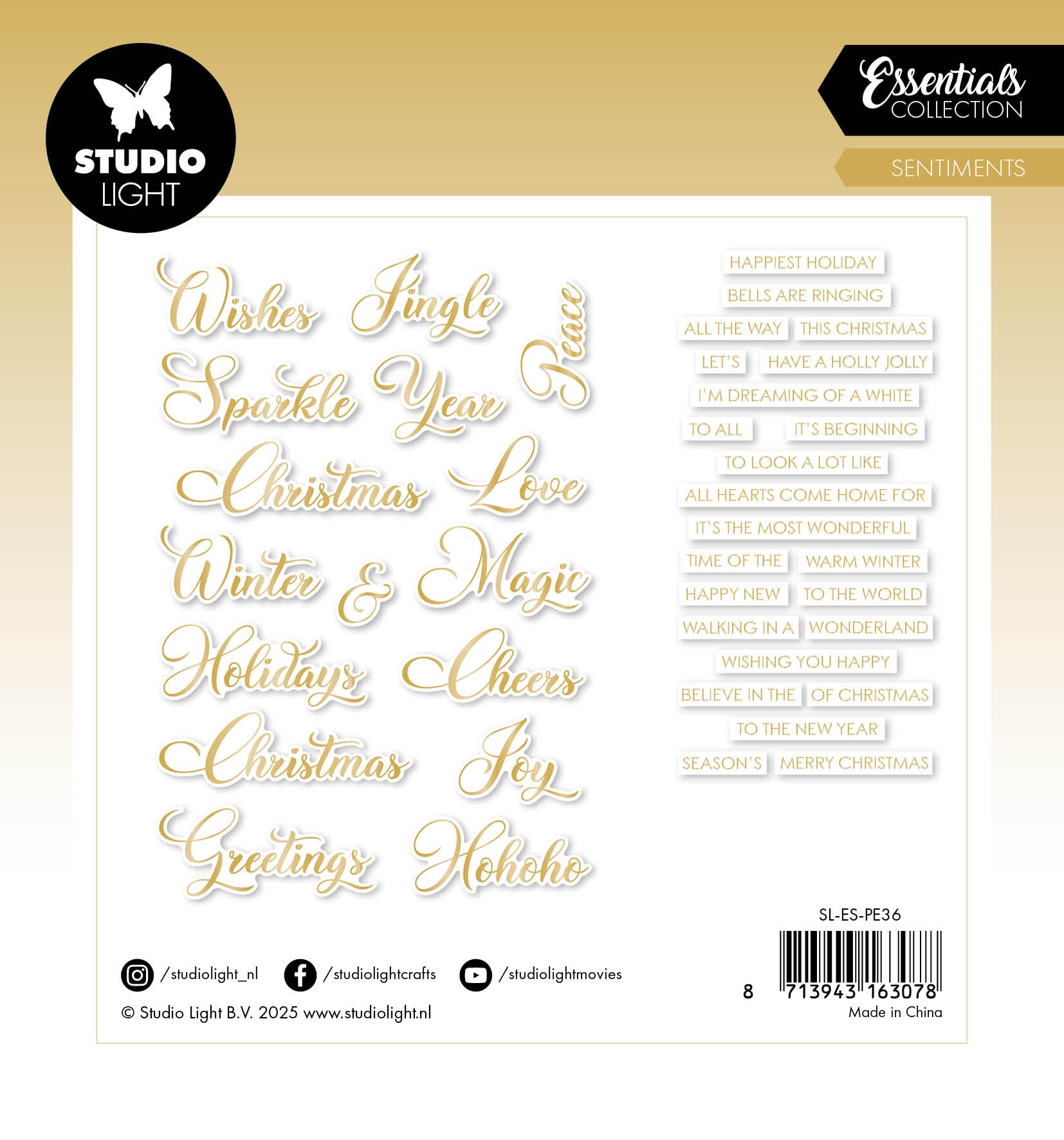 Studio Light Essentials Gold Sentiments papirelementer 40 stk