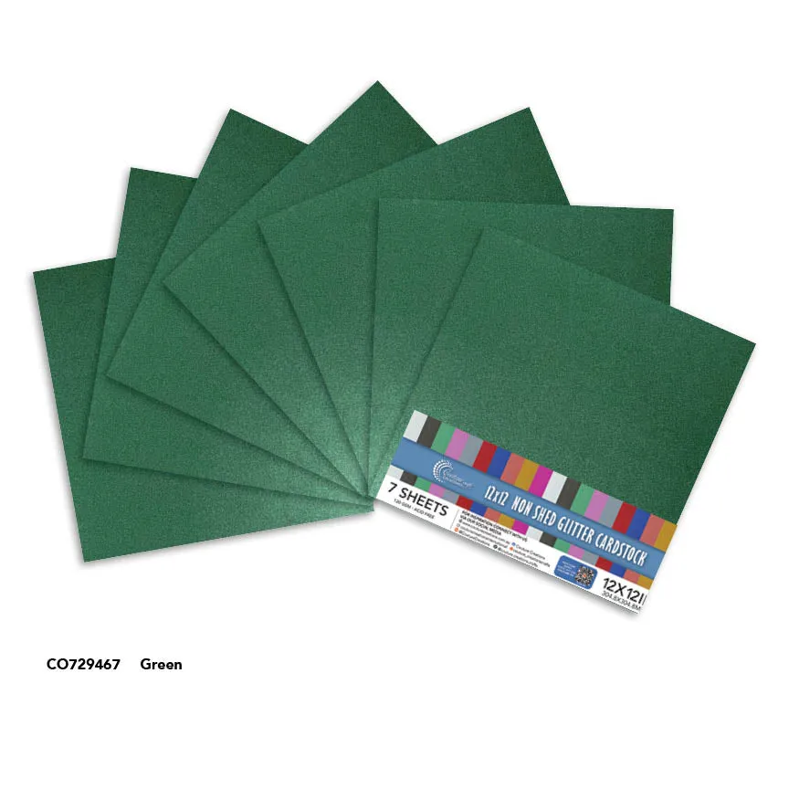 Couture Creations Glitterpapir 12x12 7 ark grønn lett 120gsm