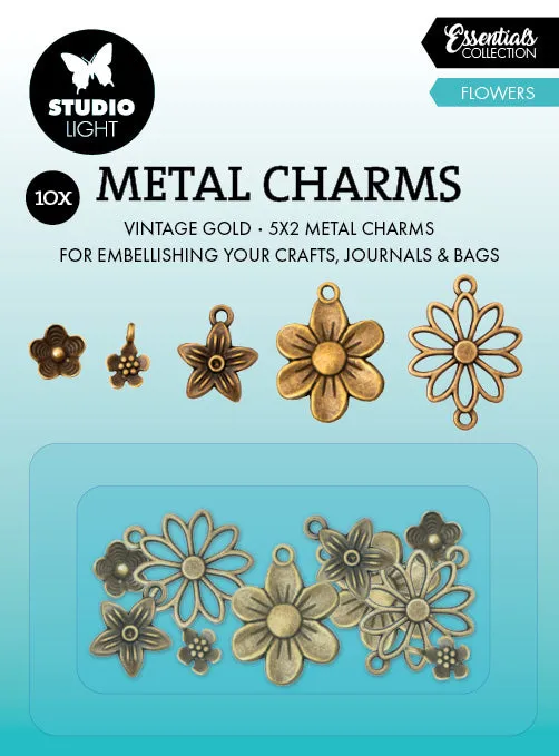 Studio Light Essentials metallcharms blomster 10 stk vintage