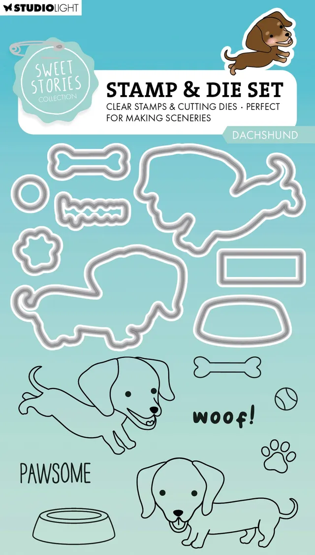 Studio Light Sweet Stories Dachshund stempel + dies hund