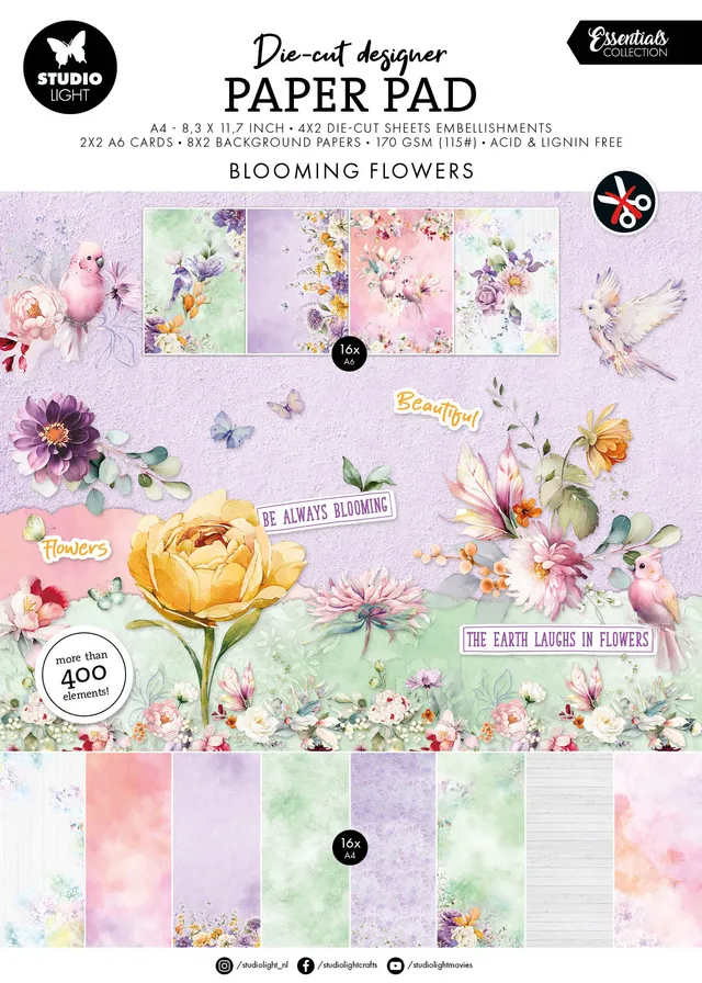 Studio Light Essentials Flowers die-cut papirblokk 28 ark
