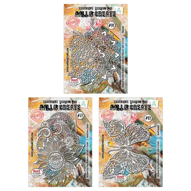 Aall and Create Butterflies & Flowers stensilsett A4 3-pk