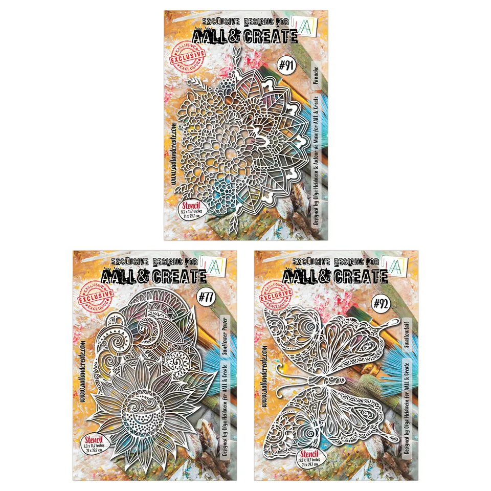 Aall and Create Butterflies & Flowers stensilsett A4 3-pk