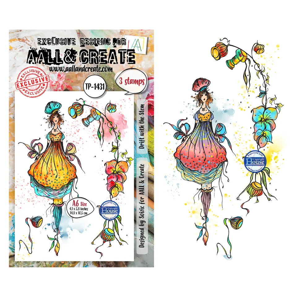 Aall and Create TP-1431 Drift with Stem stempelsett A6 blomst