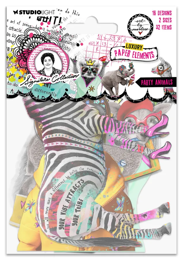 Art by Marlene Party Animals papirelementer 32 deler fargerik