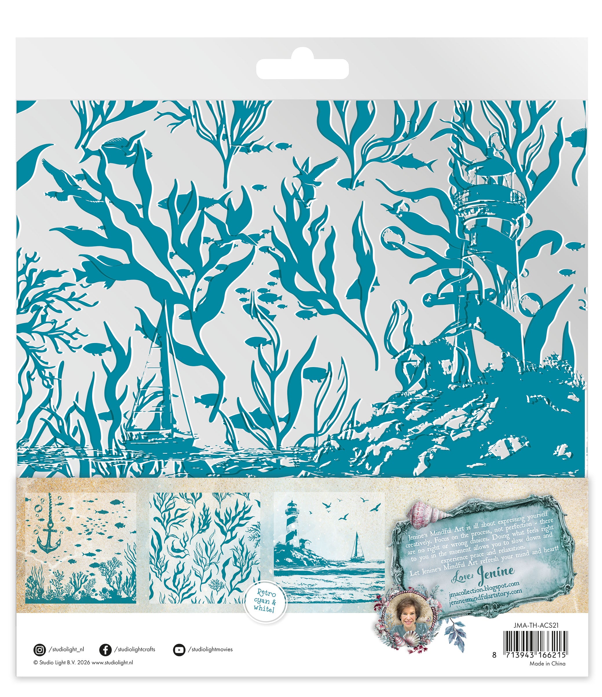 Studio Light Jenine's Mindful Art acetatark hvit cyan 6-pk