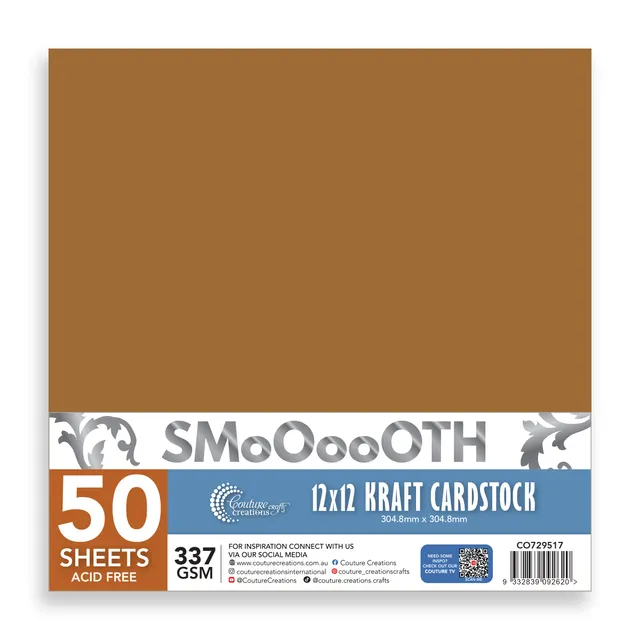 Couture Creations Kraft kartong 12x12 337 gsm 50 ark glatt