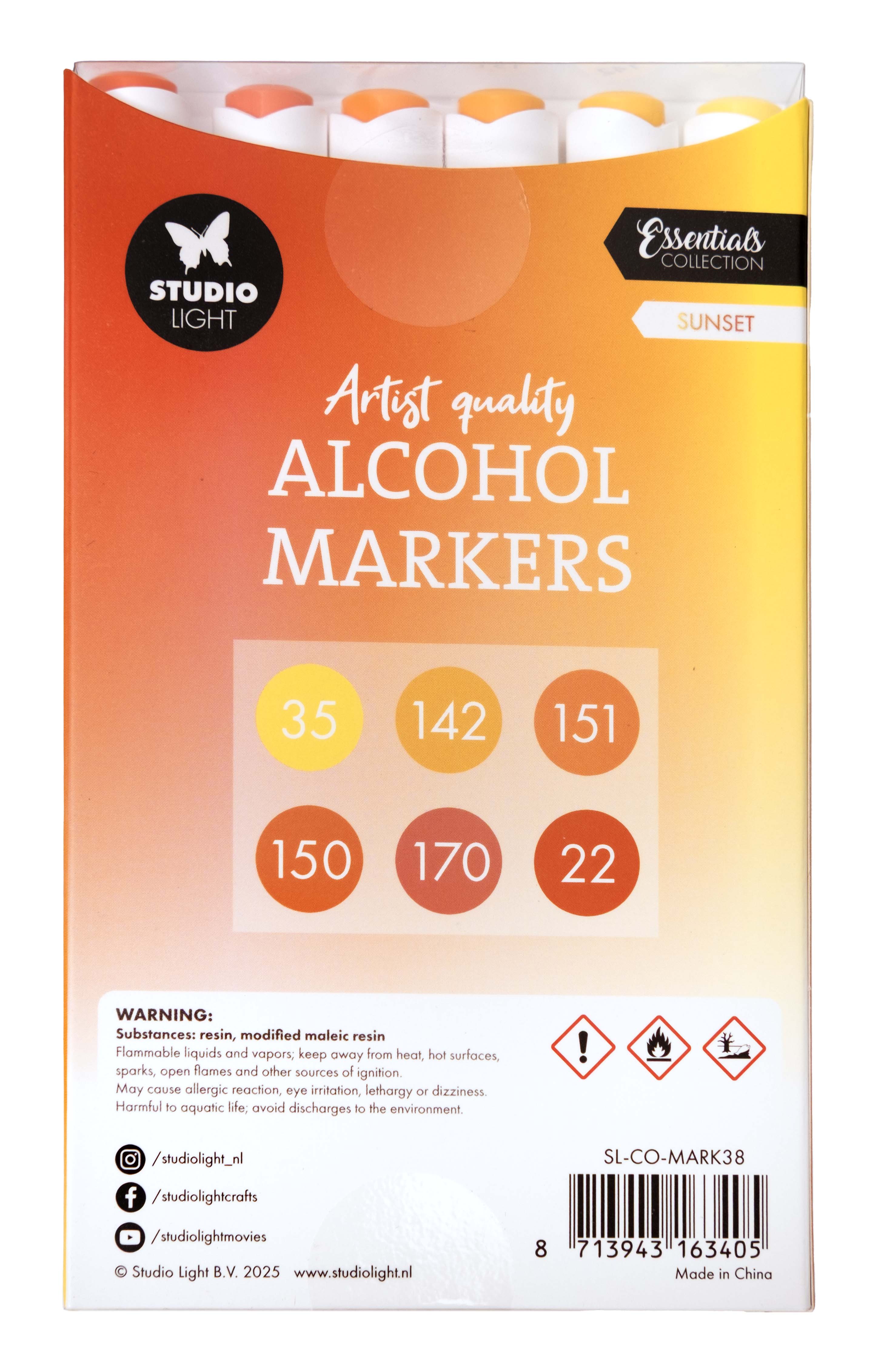 Studio Light Essentials tusj Alcohol Markers Sunset 6 stk solnedgang