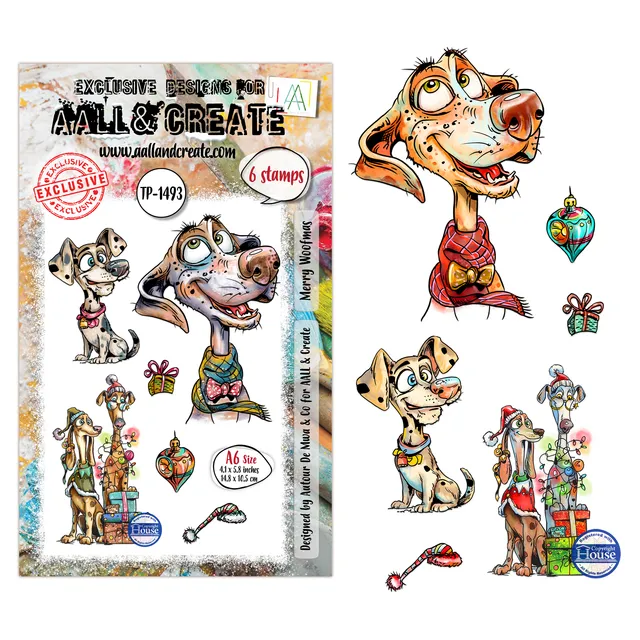 Aall and Create TP-1493 Merry Woofmas stempelsett A6 hund
