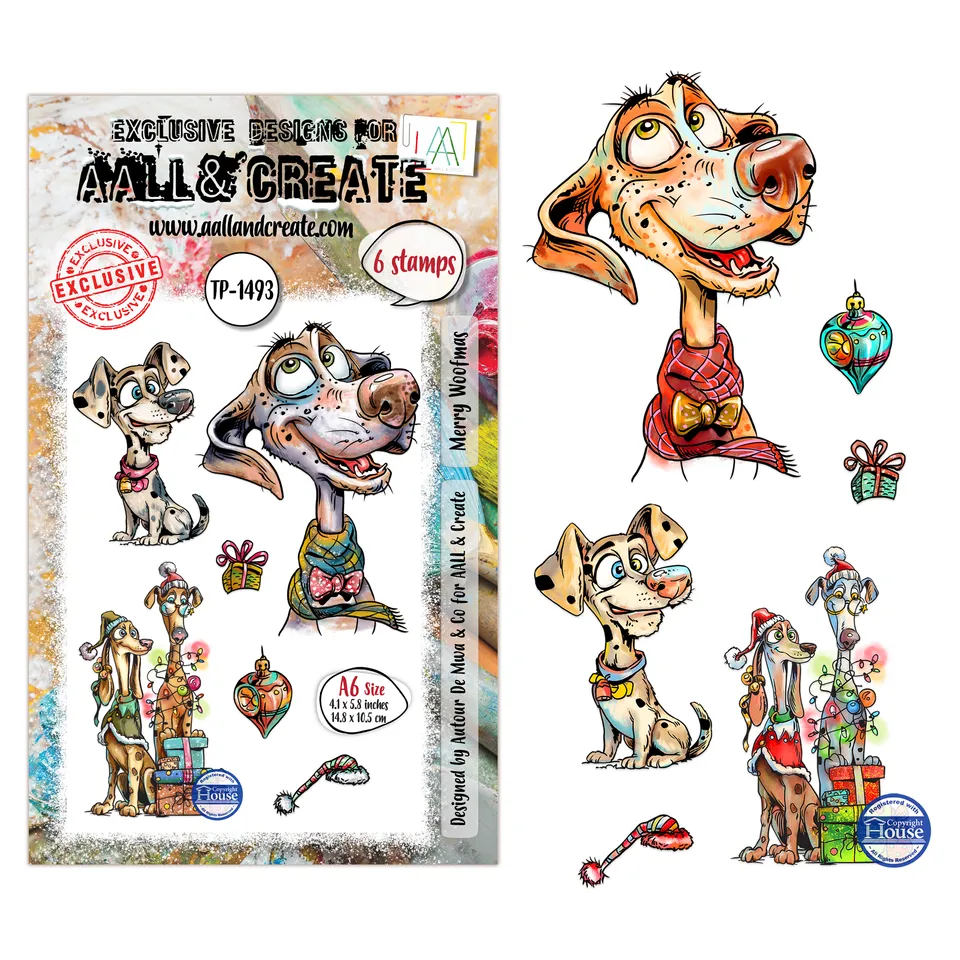 Aall and Create TP-1493 Merry Woofmas stempelsett A6 hund