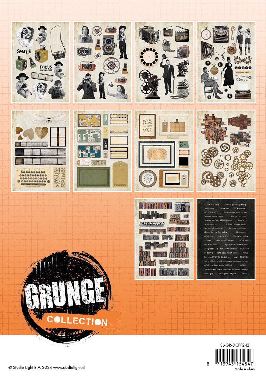 Studio Light Grunge Collection papirelementer dieskutt blokk
