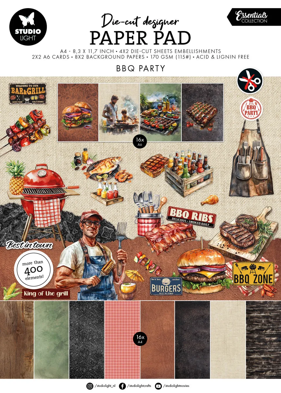 Studio Light Essentials dieskutt papirblokk BBQ Party 28 ark