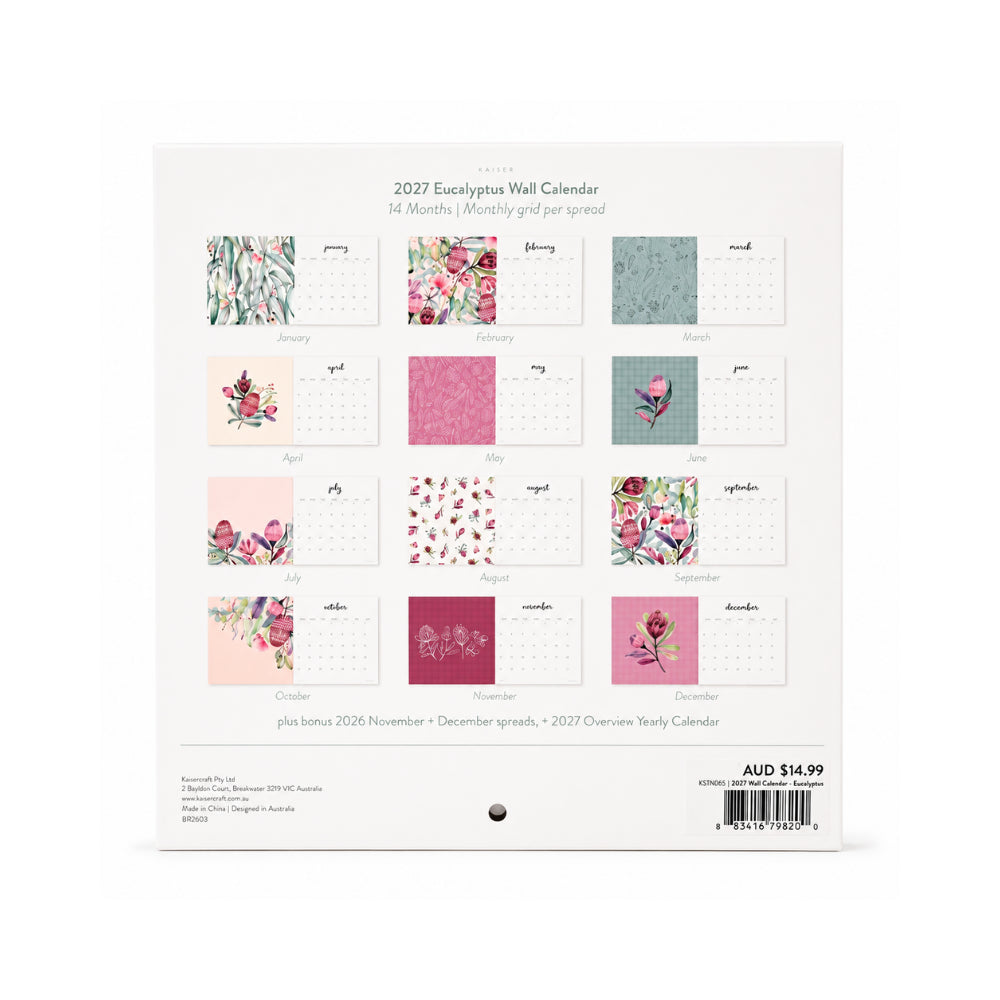 KaiserCraft veggkalender 2027 Eucalyptus 14 mnd