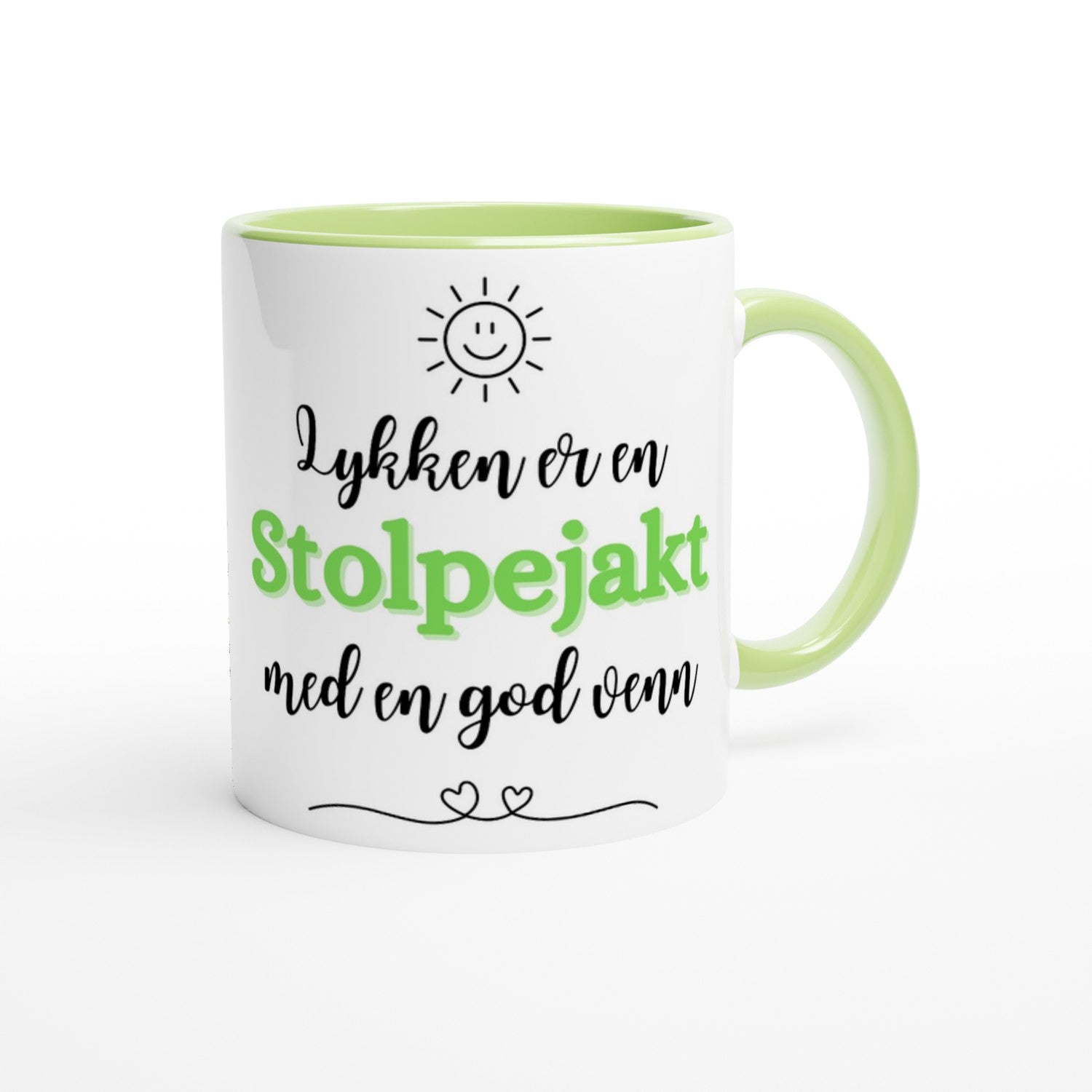 Papirglede Lykken er en Stolpejakt krus 325 ml hvit grønn