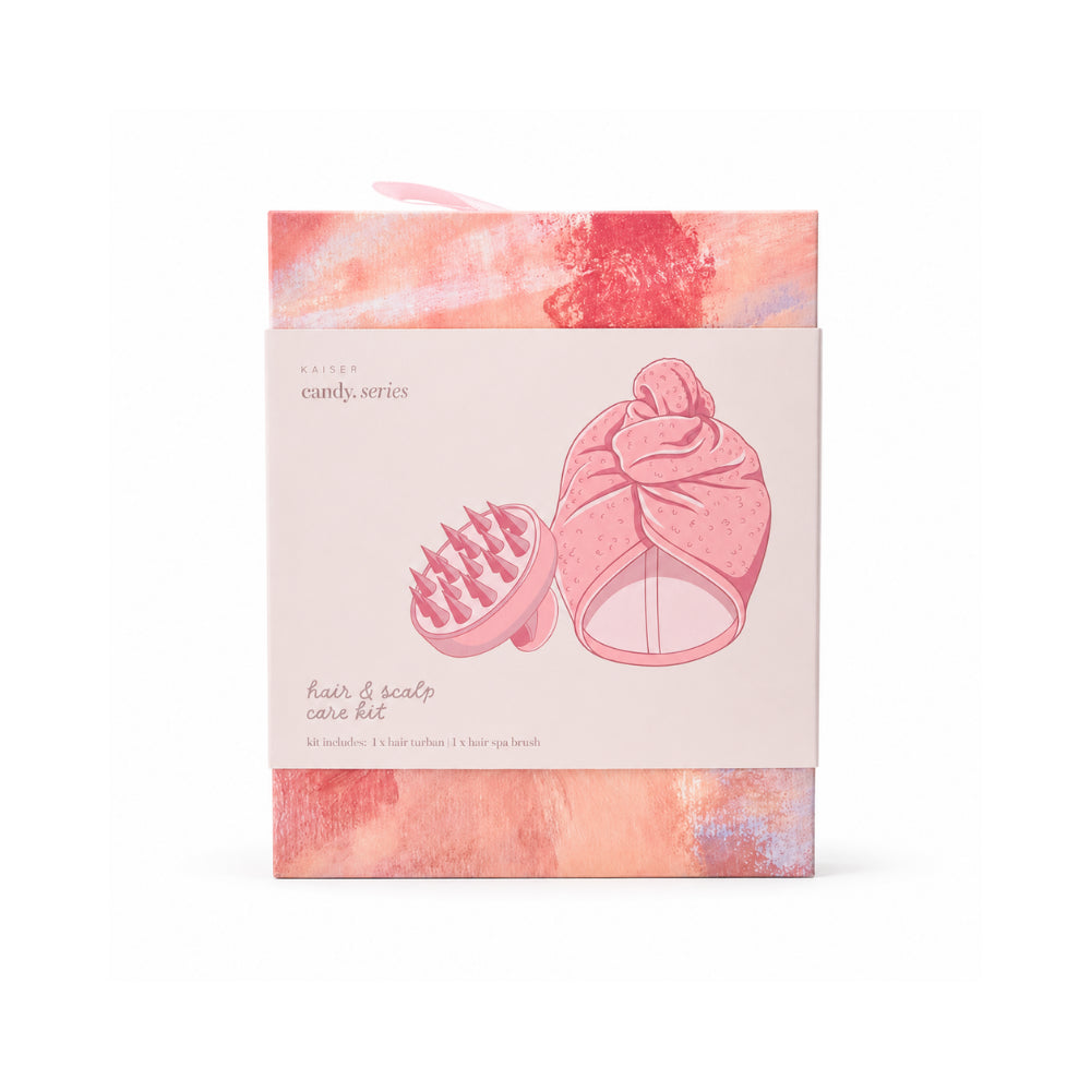 Candy Series hårpleiesett rosa turban og børste