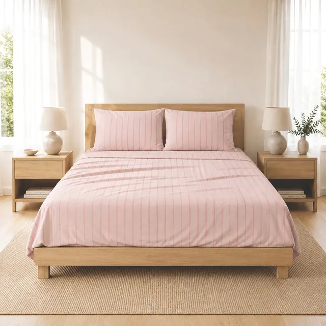 K&Co. House Queen sengesett bomull rosa striper
