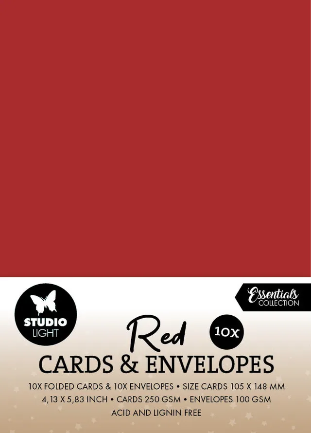 Studio Light Essentials Christmas red kort og konvolutter A6 20 stk