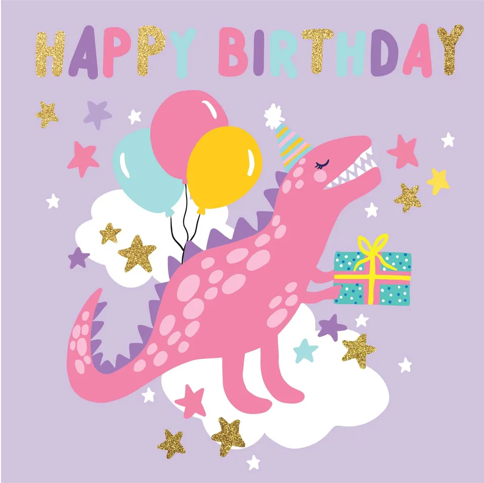 KaiserCraft Enchanted Pink Dino gratulasjonskort 13x18 cm