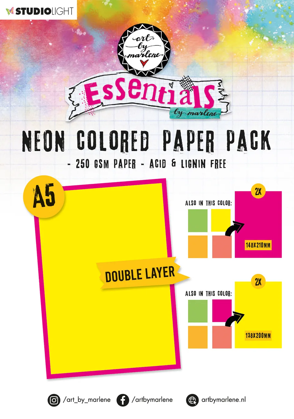 Art by Marlene Essentials Neon papirpakke A5 20 ark
