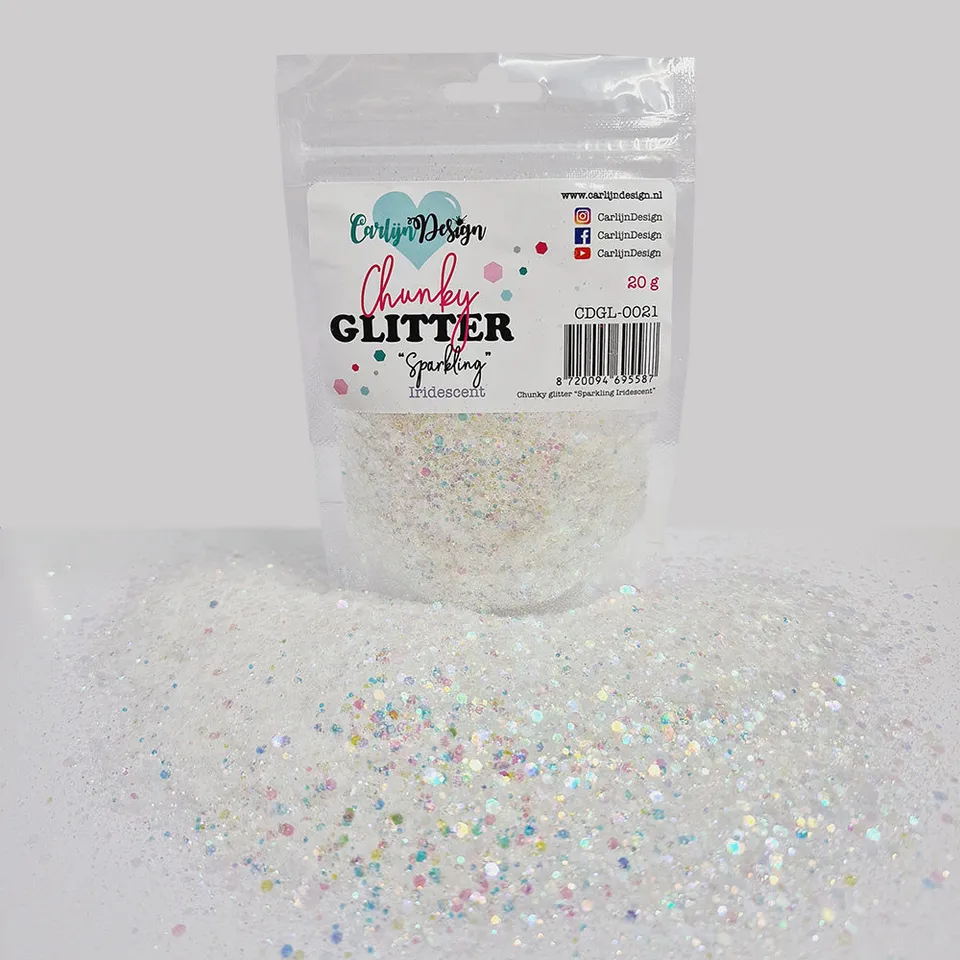 CarlijnDesign Chunky glitter CDGL-0021 Iridescent 20g hvit