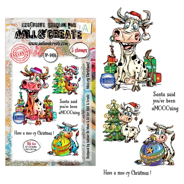 Aall and Create TP-1496 Moo-ry Christmas stempel A6 ku