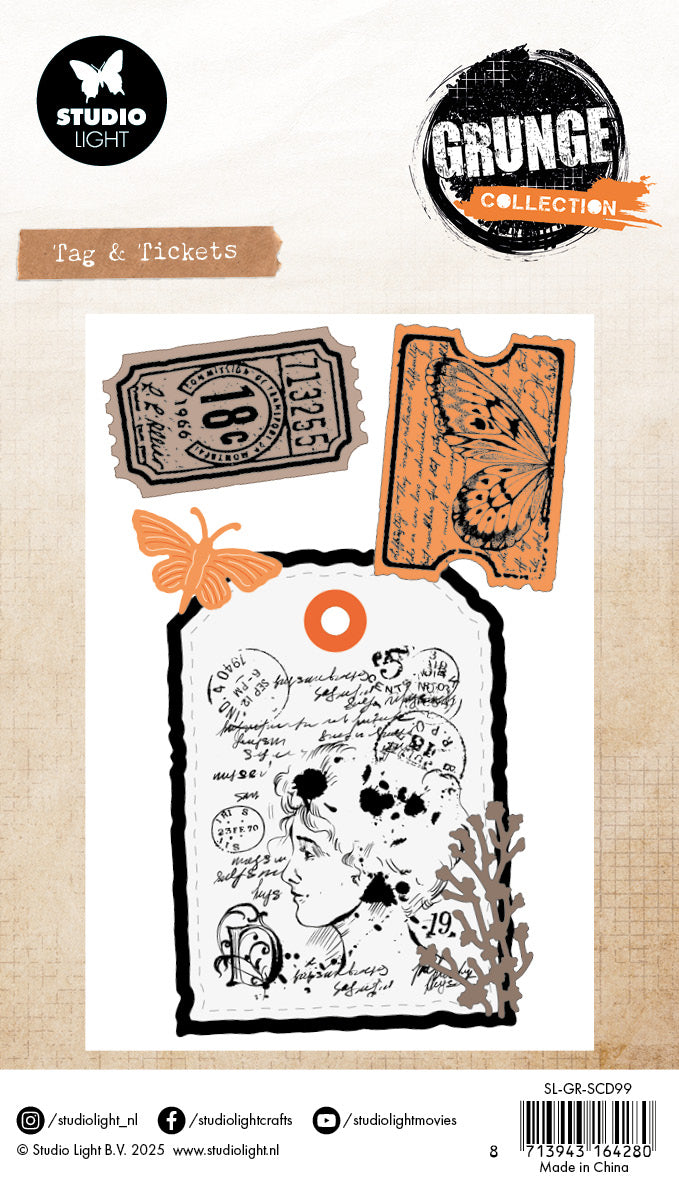 Studio Light Grunge Tag & Tickets stempel og dies