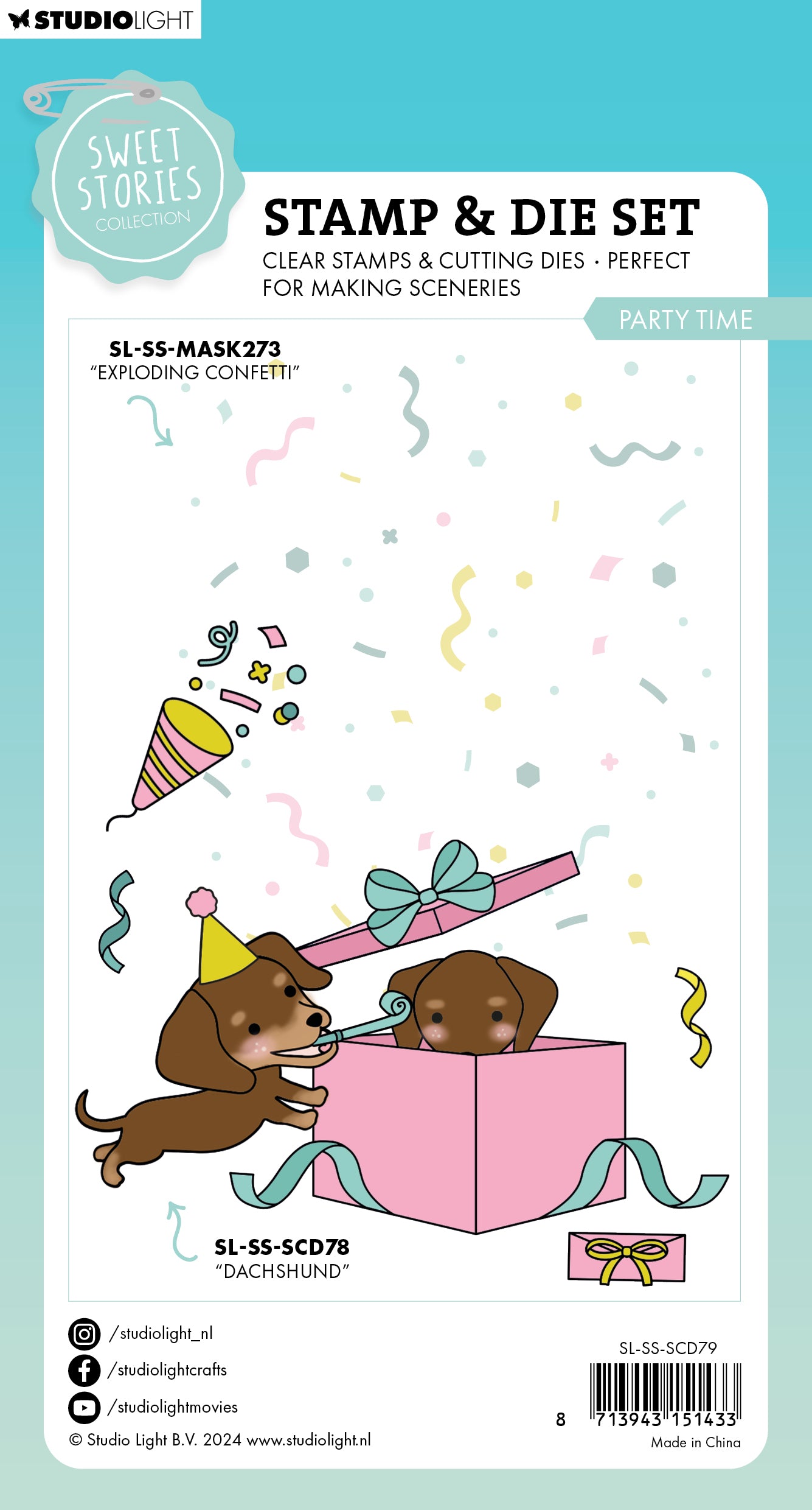 Studio Light Sweet Stories Party Time stempel + dies bursdag