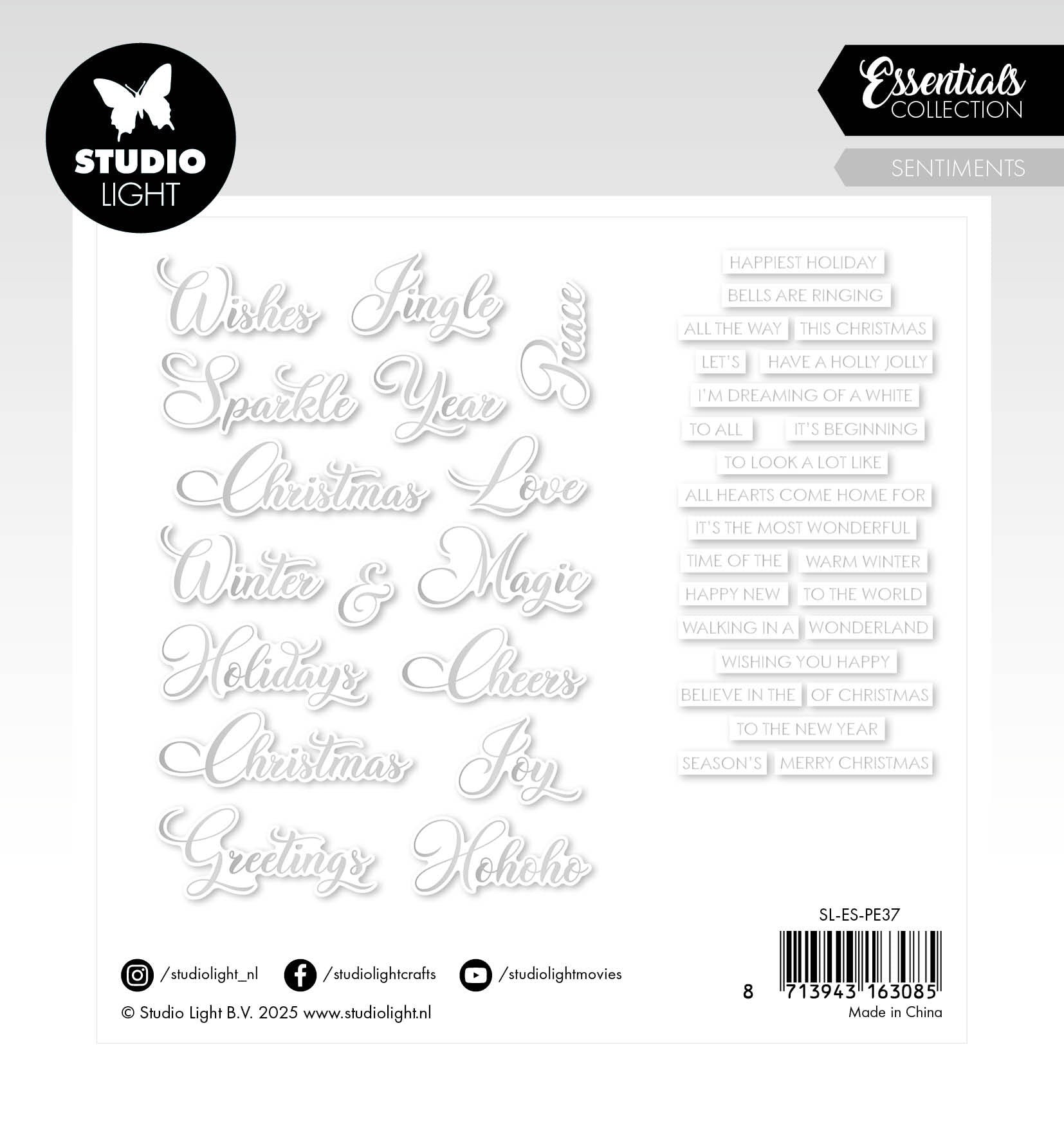 Studio Light Essentials Silver Sentiments Classic papirelementer 40 stk