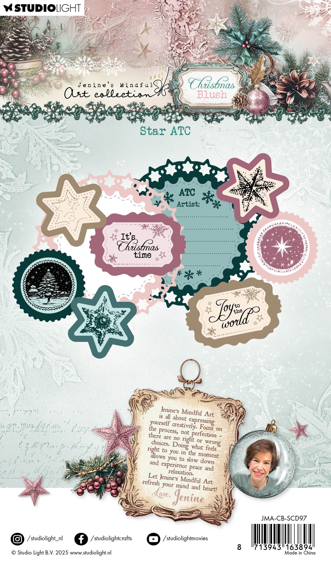 Jenine's Mindful Art Christmas Blush Star ATC stempel og die