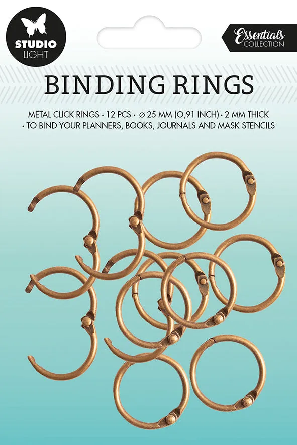 Studio Light Essentials Binding Click Rings bokbinderringer gammelgull 12pk