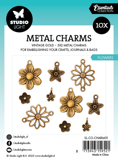 Studio Light Essentials metallcharms blomster 10 stk vintage