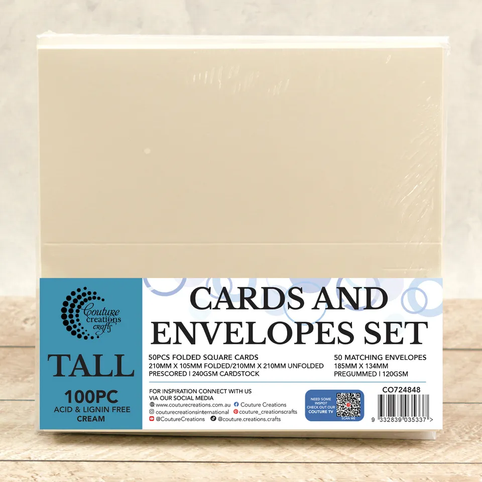Couture Creations Tall Cream kortsett 50 kort konvolutter krem