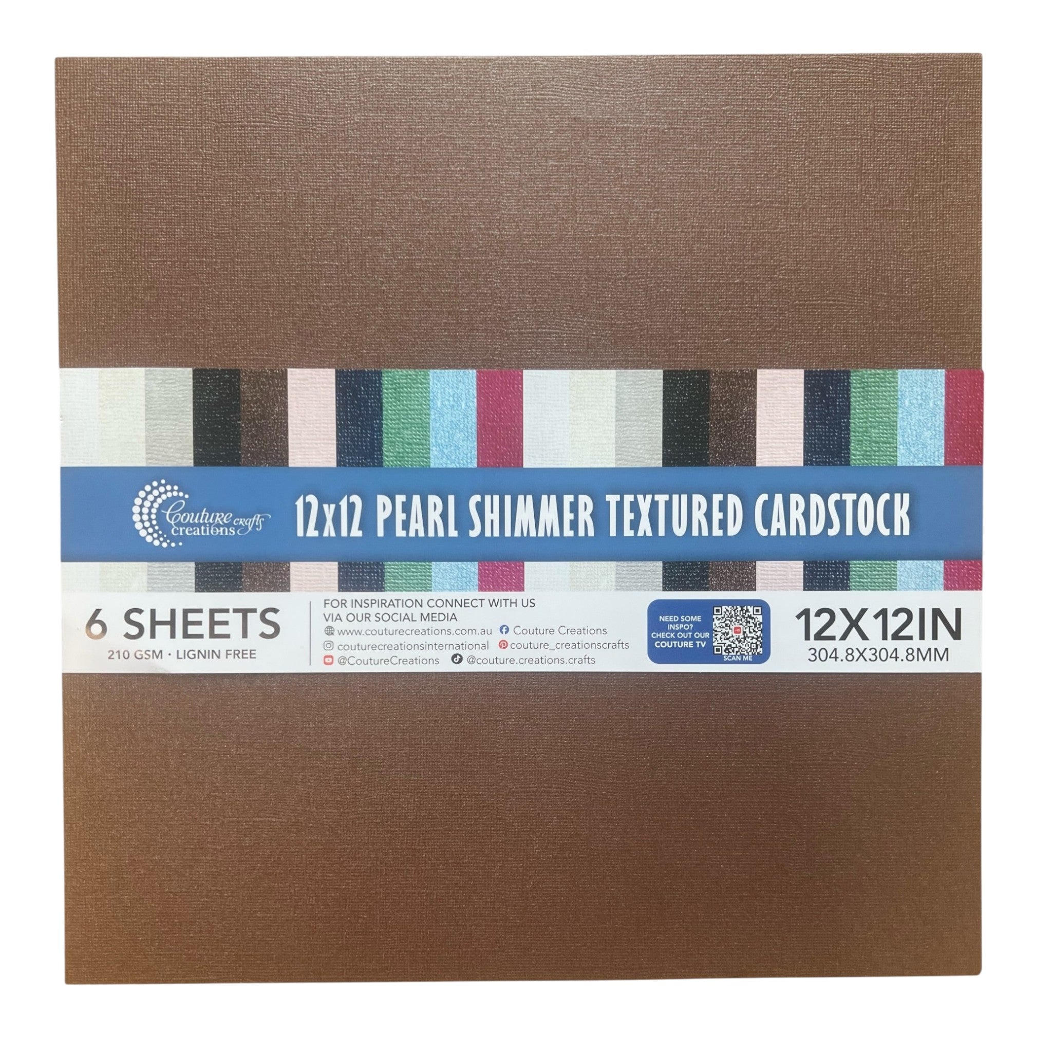 Couture Creations Cocoa Pearl Shimmer kartong 12x12 6 ark brun