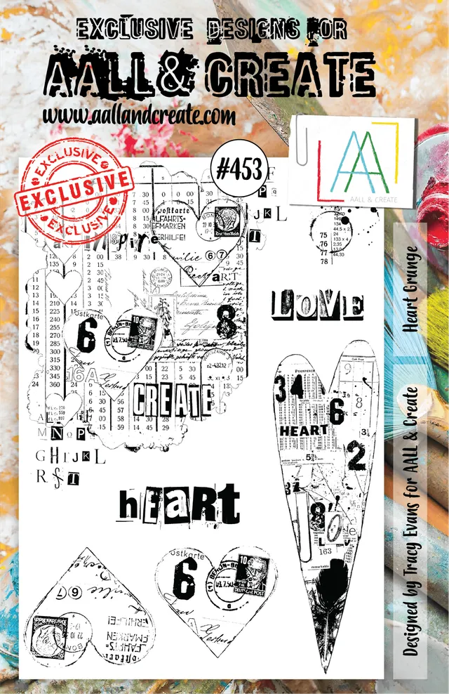 AALL & Create 453 Heart Grunge stempelsett A5 hjerter