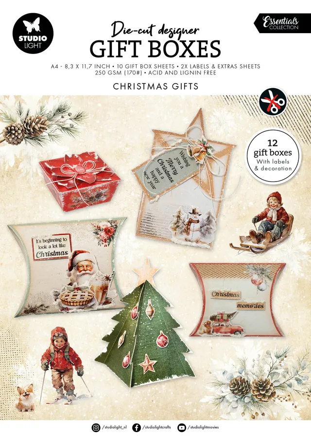 Studio Light Essentials DIY Giftboxes julegaver papirblokk 12 ark