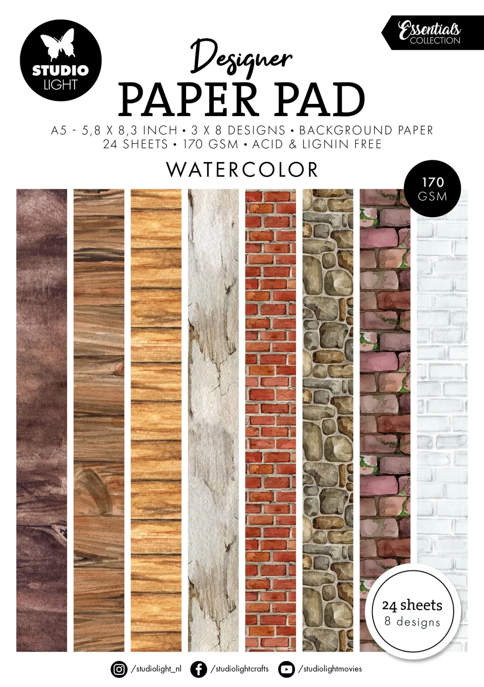 Studio Light Essentials designpapir Watercolor 24 ark akvarell