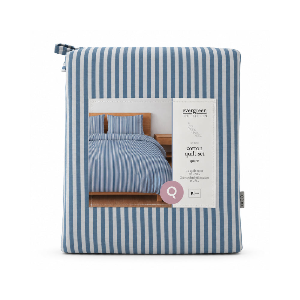 Evergreen Stripe dynetrekks sett quilt king queen