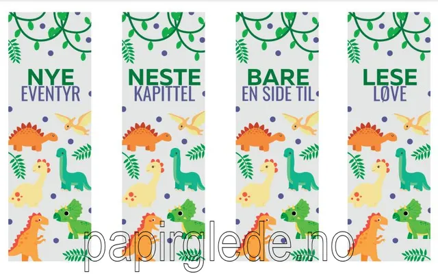 Papirglede Bokmerkesett dinosaurer bokmerker 4 stk pdf-fil
