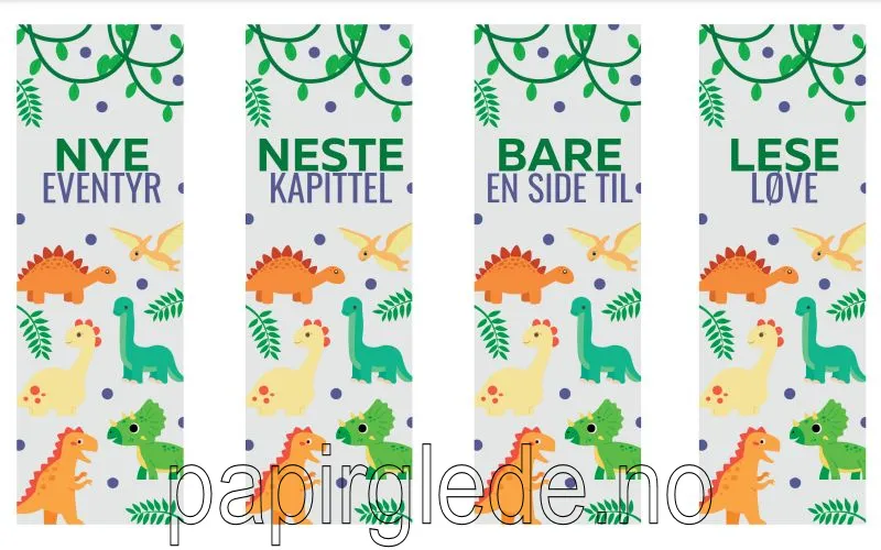 Papirglede Bokmerkesett dinosaurer bokmerker 4 stk pdf-fil