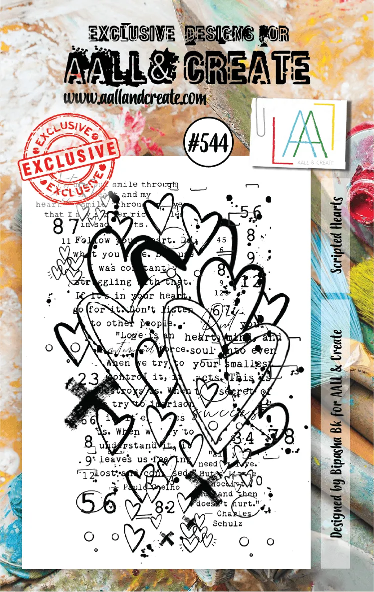 AALL & Create 544 Scripted Hearts stempelsett A7 hjerter