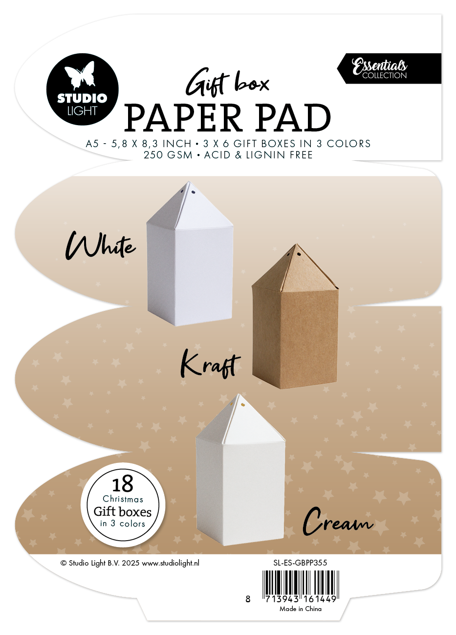 Studio Light Essentials Giftbox papirblokk 18 ark gaveeske mønster
