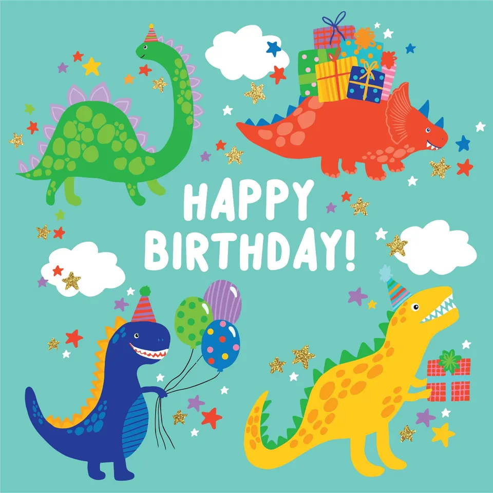 KaiserCraft Enchanted Dino Party gratulasjonskort med konvolutt