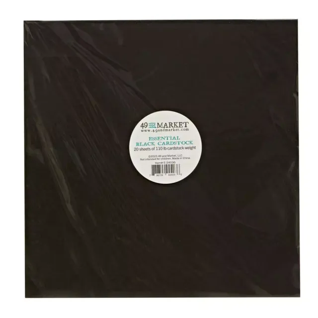 49 and Market Essential Cardstock kartong 12x12 svart 20 ark
